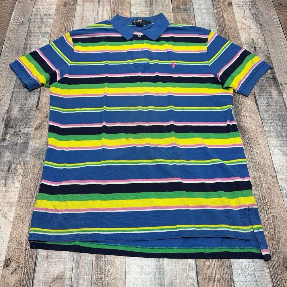 VTG Polo Ralph Lauren Polo Shirt Mens Large Multicolor Striped Preppy Y2K 90s